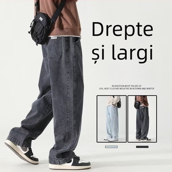 Blugi denim pentru bărbați, culoare deschisă, croială lejeră, drept, pantaloni casual, stil american