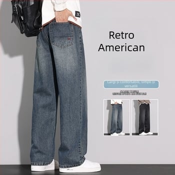 Blugi bărbați elastici din denim — croială dreaptă, lejeră, talie înaltă, stil pustiu de iarnă