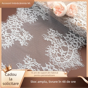 Dantelă fără elastan, dantelă cu margine lată din nylon, tiv perforat pentru fustă și manșete, accesorii și materiale pentru rochia de mireasă