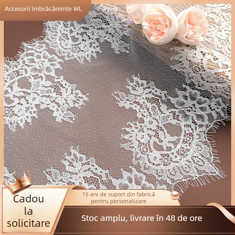 Dantelă fără elastan, dantelă cu margine lată din nylon, tiv perforat pentru fustă și manșete, accesorii și materiale pentru rochia de mireasă