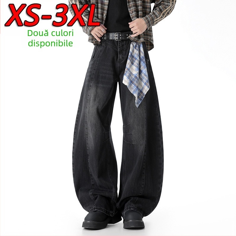 Blugi denim americani retro cu croială largă și tăietură curbată, lungi până la podea, drepti pentru bărbați și femei