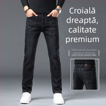 Jeansi bărbătești în stil european, din bumbac, croială dreptă lejeră, talie medie, lungime cropped, 80% bumbac