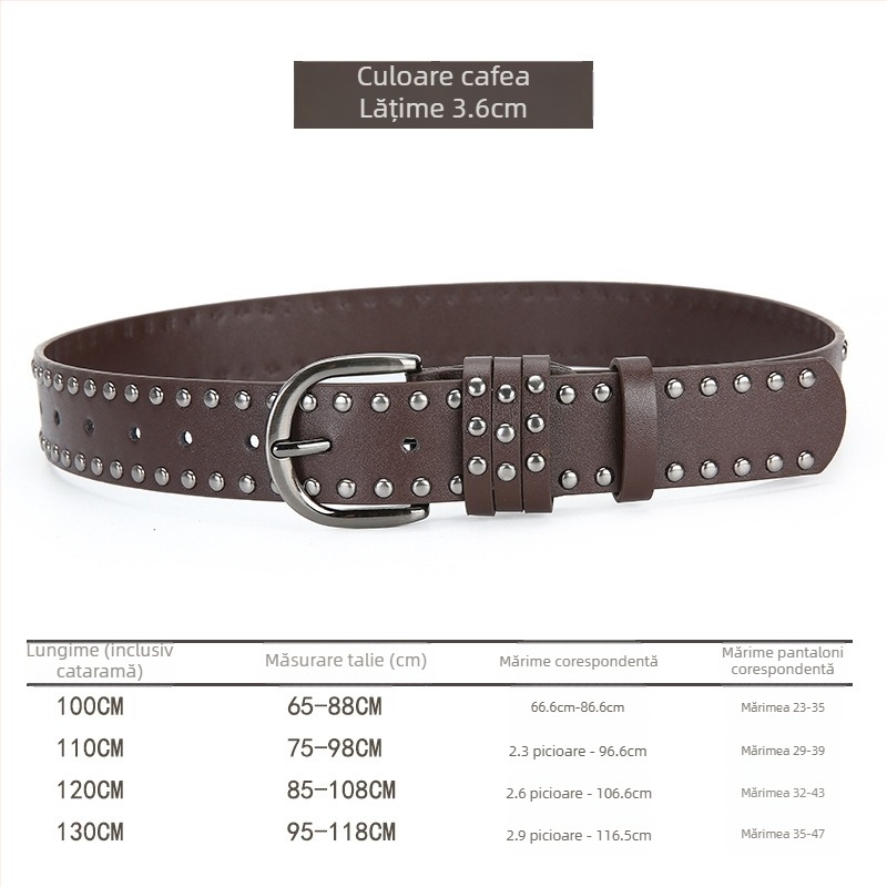 Centură neagră pentru femei, mărime mare, cu nituri, pentru blugi, stil punk, aspect premium, versatil, lungime extinsă