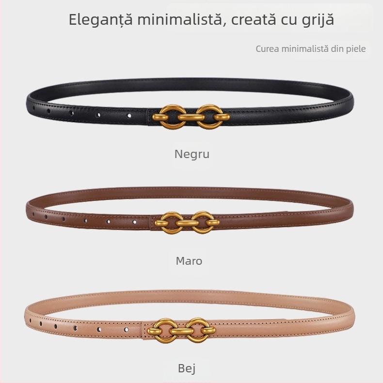 Centură subțire pentru femei, din piele naturală, accesoriu decorativ simplu și versatil pentru rochii