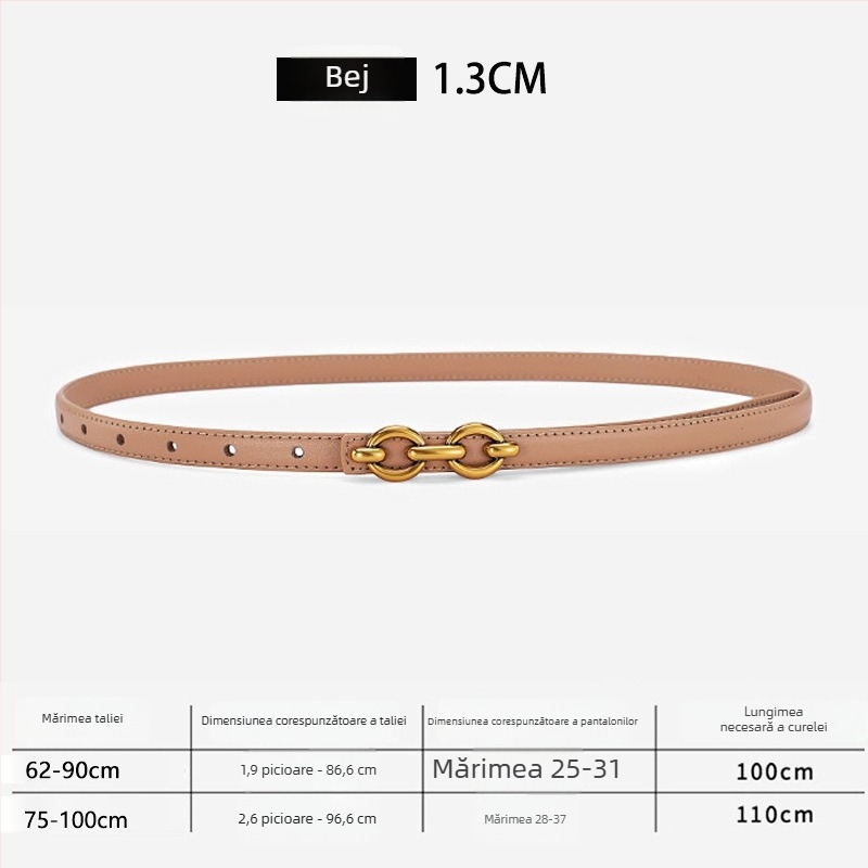 Centură subțire pentru femei, din piele naturală, accesoriu decorativ simplu și versatil pentru rochii
