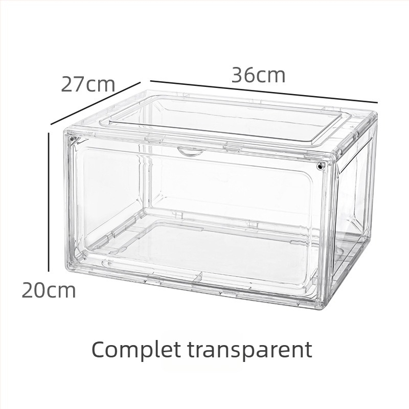 Cutie AJ transparentă pentru pantofi, cu ușă laterală din acril, dulap mare pentru adidași, depozitare magnetică protejată împotriva prafului