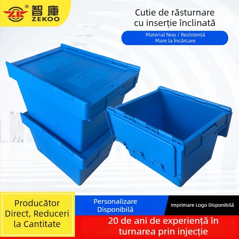 Cutie din plastic cu inserție înclinată și capac, cutie turnover stivabilă