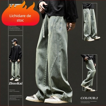 Blugi pentru bărbați cu croială dreaptă, din bumbac, pantaloni casual cu stil urban