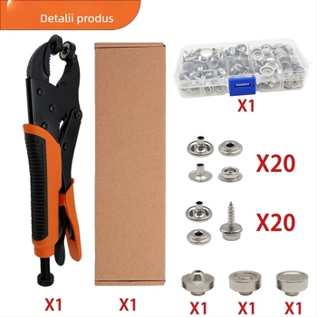 Set de montaj nasturi și catarame din oțel inoxidabil, 40 de piese, cu cataramă albă mare, clește de presat manual, capse pentru țesături și catarame metalice cu patru piese