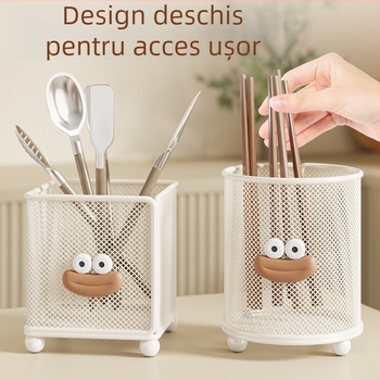 Organizator de bucătărie din plasă metalică pentru tacâmuri, organizer de blat multifuncțional pentru bețișoare, linguri și spatule, cu drenaj