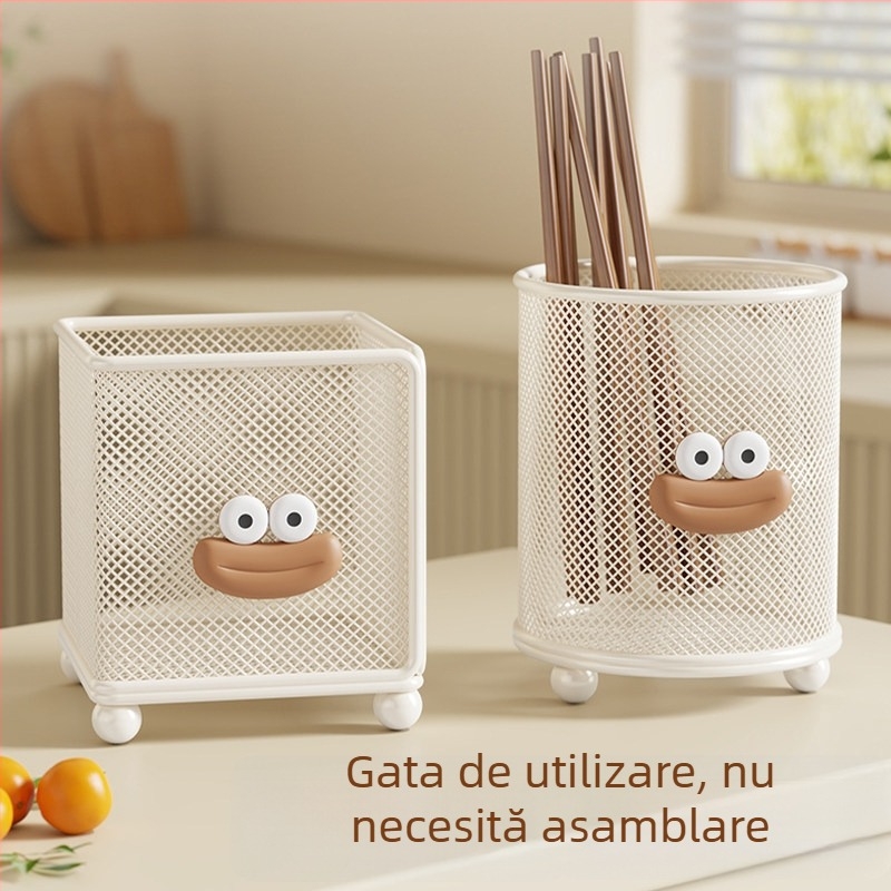 Organizator de bucătărie din plasă metalică pentru tacâmuri, organizer de blat multifuncțional pentru bețișoare, linguri și spatule, cu drenaj