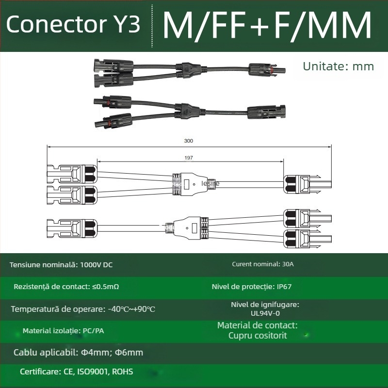 CNLonQcom mc4-Y panou solar exterior IP67 conector fotovoltaic DC1000V 30A