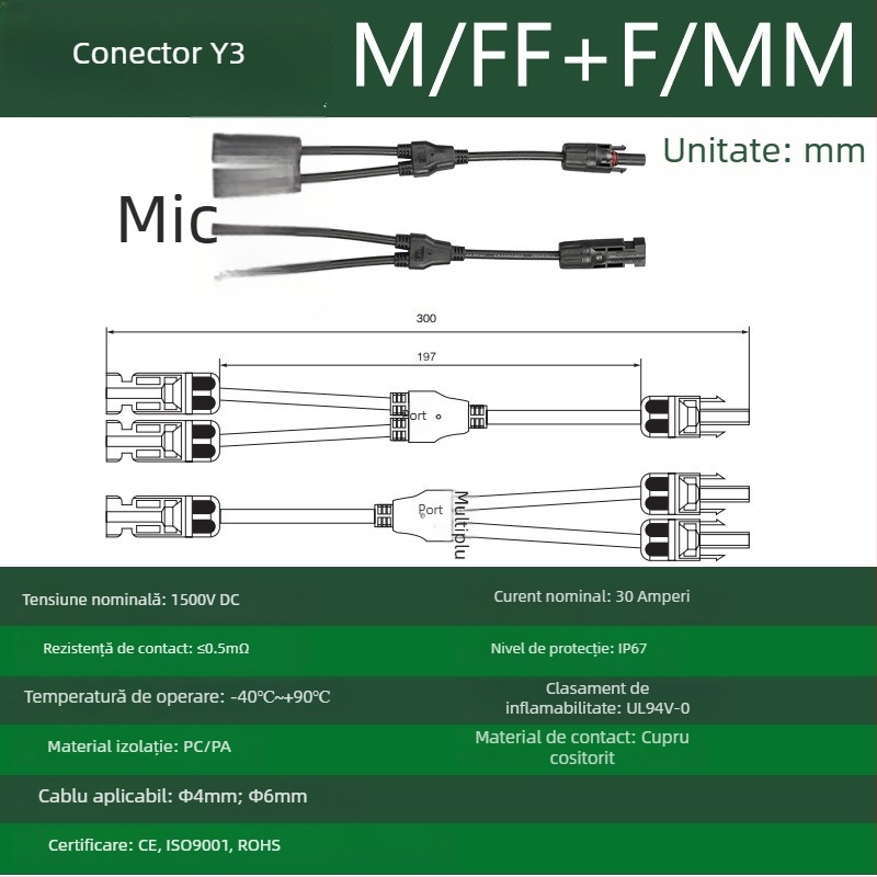 CNLonQcom mc4-Y panou solar exterior IP67 conector fotovoltaic DC1000V 30A