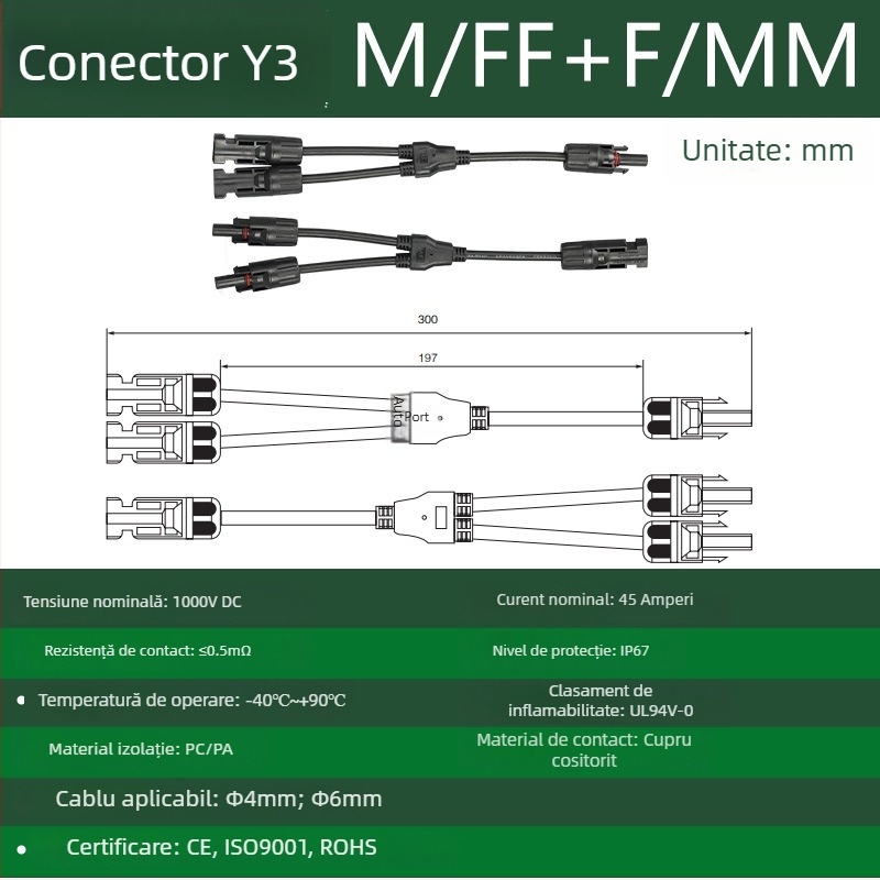 CNLonQcom mc4-Y panou solar exterior IP67 conector fotovoltaic DC1000V 30A