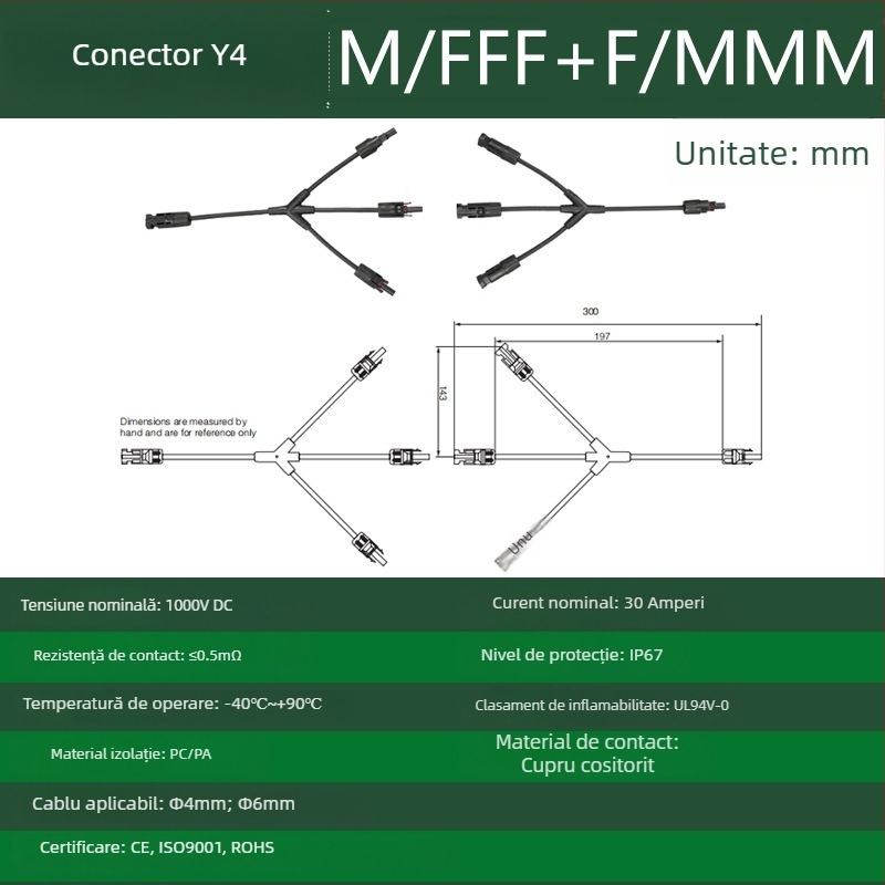 CNLonQcom mc4-Y panou solar exterior IP67 conector fotovoltaic DC1000V 30A