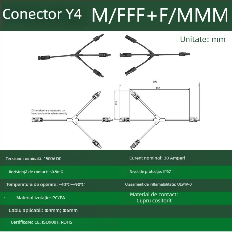 CNLonQcom mc4-Y panou solar exterior IP67 conector fotovoltaic DC1000V 30A