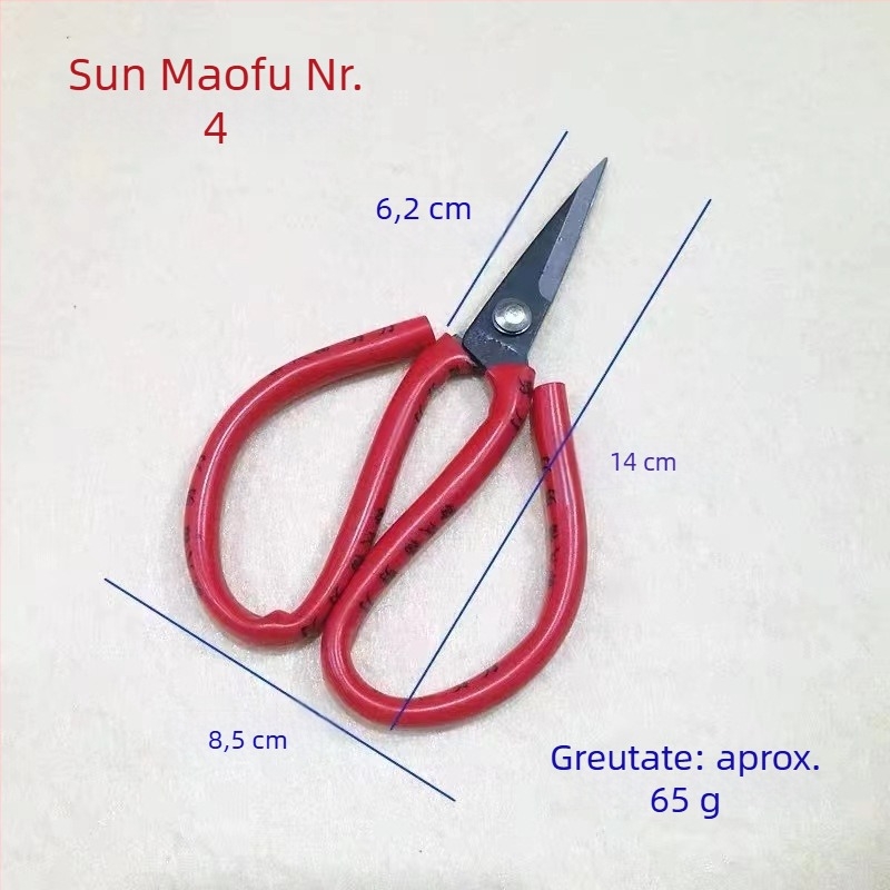 Sun Maofu Mâner Roșu – Set 1–4 Foarfece multifuncționale: pentru carcase, uz casnic și industrial, foarfece de croitorie și de flori, foarfece mici, oțel 55#, mâner PVC, 170 mm