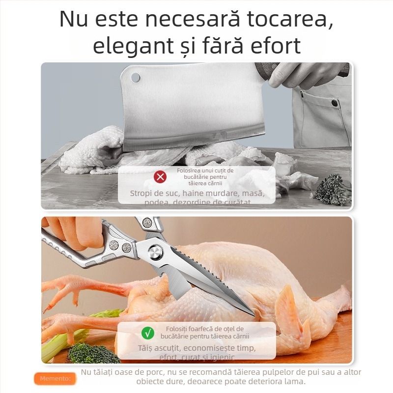 Foarfece de bucătărie din oțel inoxidabil, robuste, cu multiple funcții pentru tăierea oaselor păsărilor și a cărnii