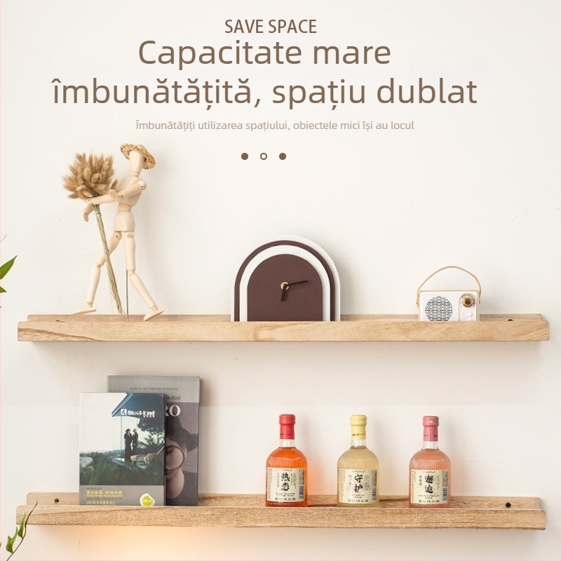 Raft de depozitare pe perete, din lemn, cu cinci etaje, în stil nordic minimalist, pentru dormitor, bucătărie și uz casnic