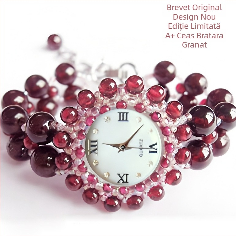 Ceas brățară pentru femei, cu mărgele de cristal, stil modern elegant, personalizat, rezistent la apă 30 m