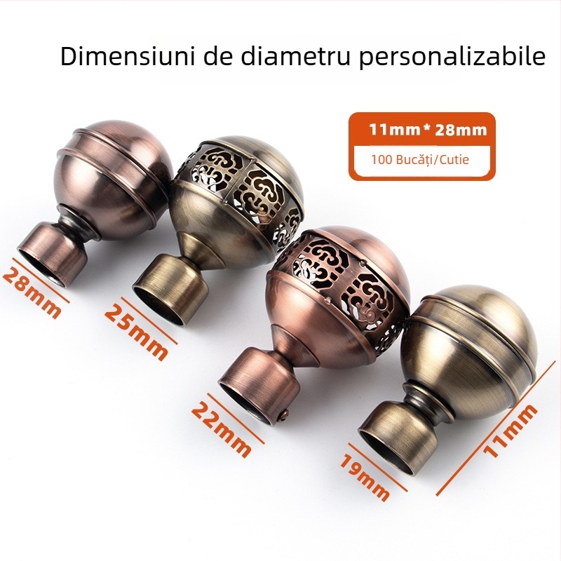 Cap decorativ pentru capătul barei de perdea în stil roman, fier artistic, finisaj electropatat negru cupru, capăt decorativ îngroșat