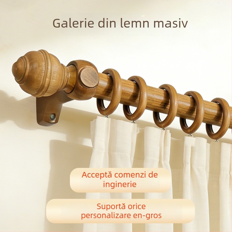 Bară de perdele din lemn cu suporturi pentru pensiuni, bară din lemn în stil roman, bară de lemn unică cu gaură, bară orizontală pentru sufragerie
