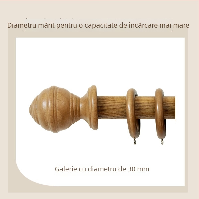 Bară de perdele din lemn cu suporturi pentru pensiuni, bară din lemn în stil roman, bară de lemn unică cu gaură, bară orizontală pentru sufragerie