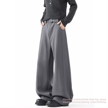 Pantaloni casual pentru bărbați, stil american minimalist, calitate înaltă, colecție de primăvară, croială lejeră, drepti, drapare și plisare, pantaloni largi de costum
