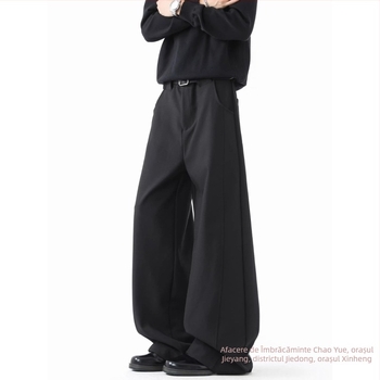 Pantaloni casual pentru bărbați, stil american minimalist, calitate înaltă, colecție de primăvară, croială lejeră, drepti, drapare și plisare, pantaloni largi de costum