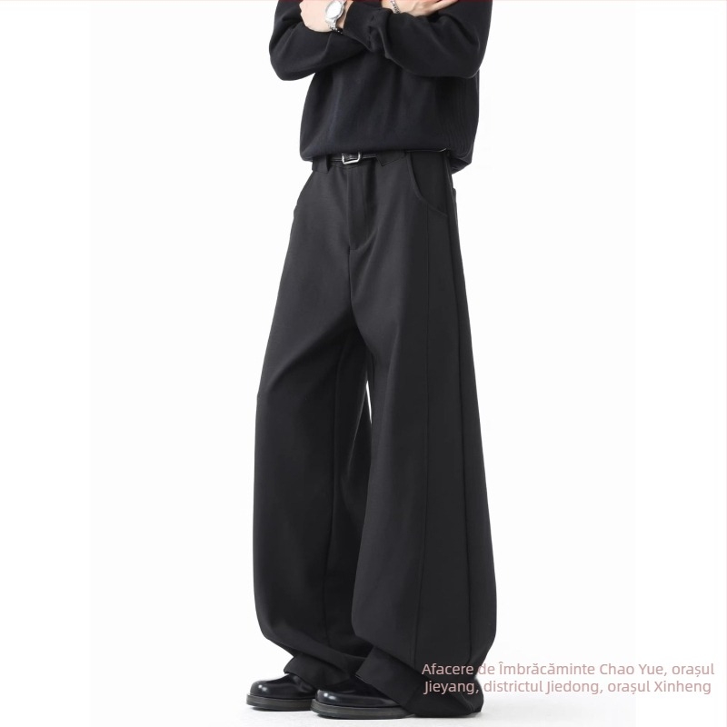 Pantaloni casual pentru bărbați, stil american minimalist, calitate înaltă, colecție de primăvară, croială lejeră, drepti, drapare și plisare, pantaloni largi de costum
