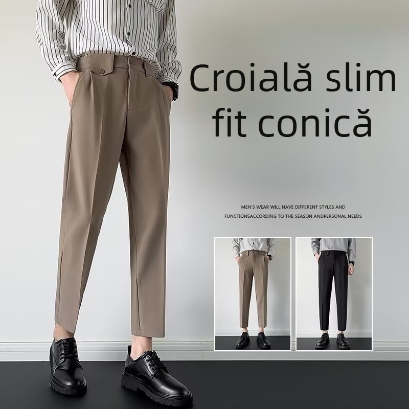 Pantaloni negri pentru bărbați, croială dreaptă, pantaloni de costum, pantaloni lungi de toamnă, croială lejeră cu cădere elegantă