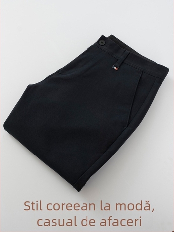 Pantaloni bărbați drepti pentru primăvară și toamnă, stil business casual, croială coreeană cu drapaj