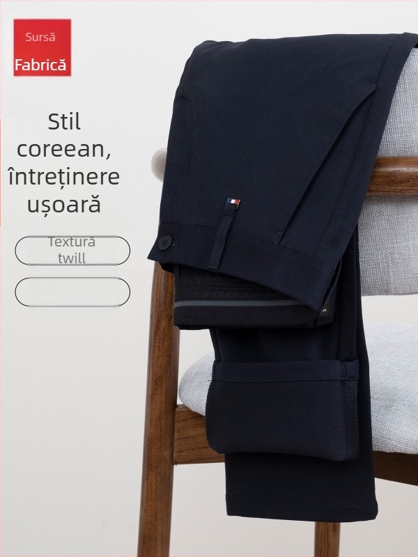 Pantaloni bărbați drepti pentru primăvară și toamnă, stil business casual, croială coreeană cu drapaj