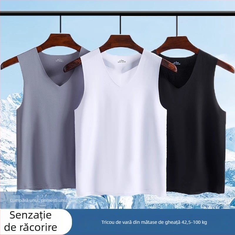 Vestă masculină fără cusături din ice silk – vară, subțire, fără mâneci, top de bază pentru sport