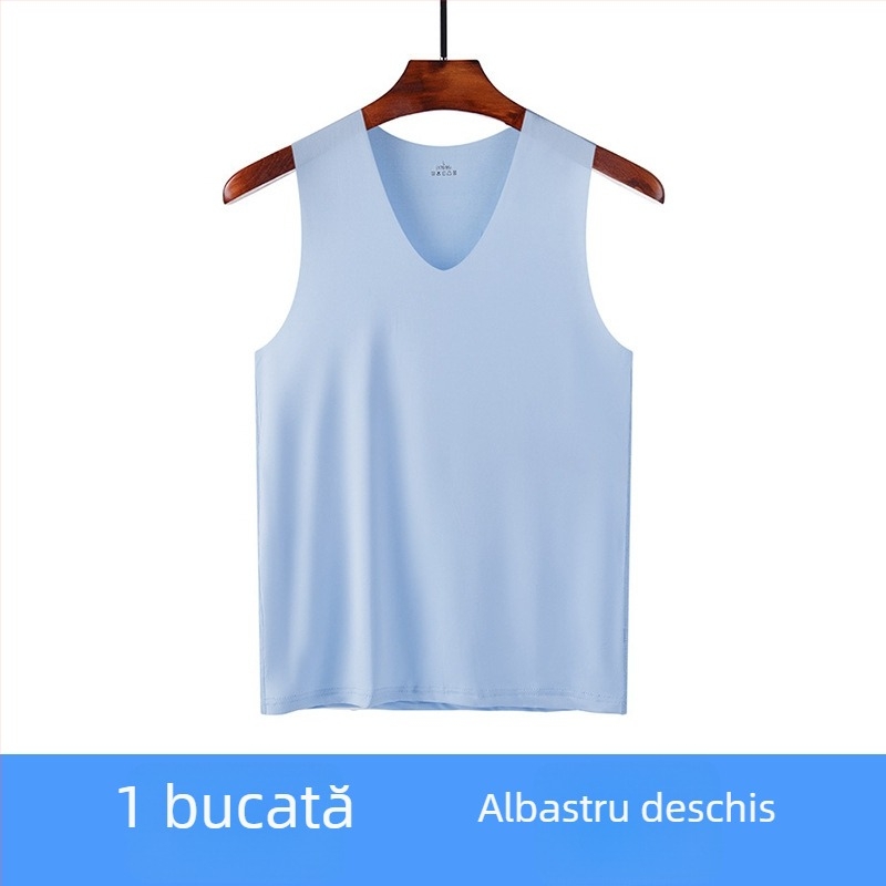 Vestă masculină fără cusături din ice silk – vară, subțire, fără mâneci, top de bază pentru sport
