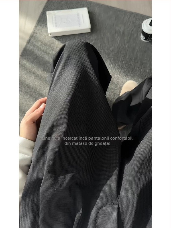 Pantaloni casual de costum pentru bărbați, cu drapaj, 100% poliester, negri, croială largă