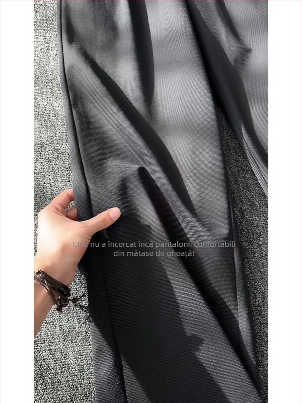 Pantaloni casual de costum pentru bărbați, cu drapaj, 100% poliester, negri, croială largă