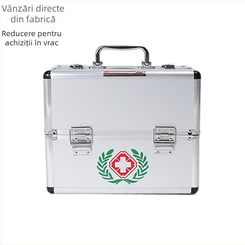 Casetă medicală din aliaj de aluminiu, compartimente multiple, deschidere dublă, cutie de prim ajutor portabil