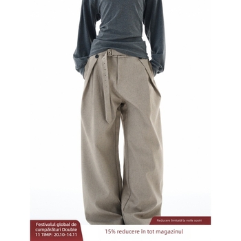 Pantaloni bărbați relaxați, croială lejeră, siluetă cu drapaj, stil american, vibrație de bani vechi, pantaloni în stil Kendō, pentru cupluri