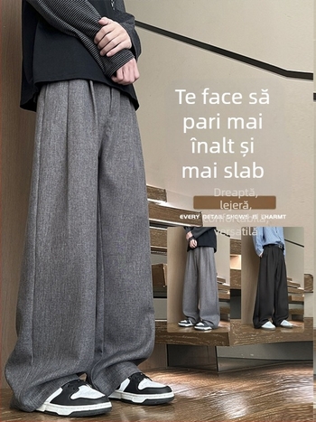 Pantaloni casual pentru bărbați, din material greu, croială dreaptă, pentru începutul toamnei, croială lejeră, versatile și care subțiază silueta