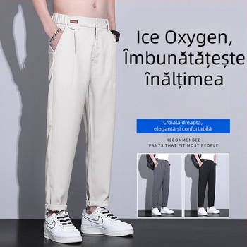 Pantaloni casual bărbați din ice silk, croială lejeră, linie dreaptă, lungime 9/10, pentru vară