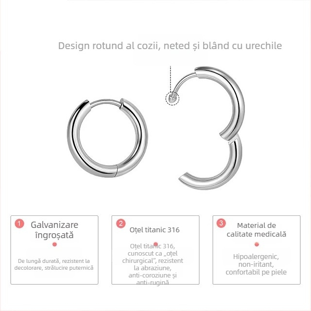 Cercei pentru bărbați din oțel de titan, design minimalist geometric, cercuri și știfturi