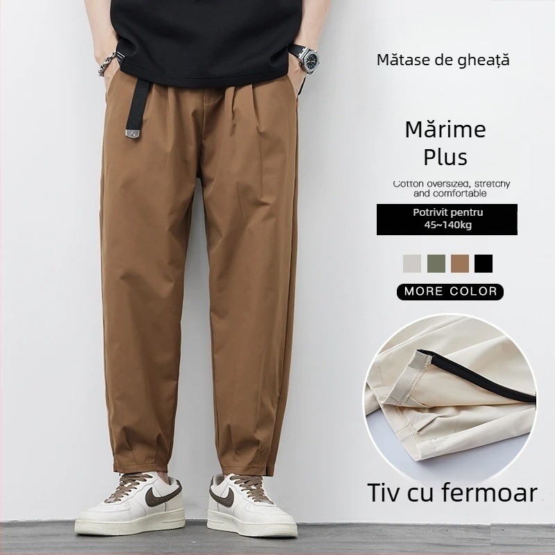 Pantaloni casual Ice Silk pentru bărbați, vară ușoare, uscare rapidă, plus size, croială largă