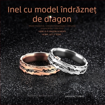 Yu Ren inel din oțel titan – stil dragon, design orientat, inel de nișă în tendințe, personalizat pentru arătător sau degetul mic, nu își pierde culoarea