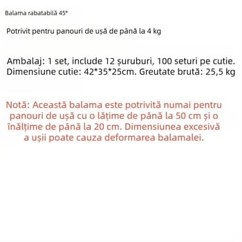 Balama cu arc pentru uși basculante, la 45°, pentru dulapuri și spații de depozitare
