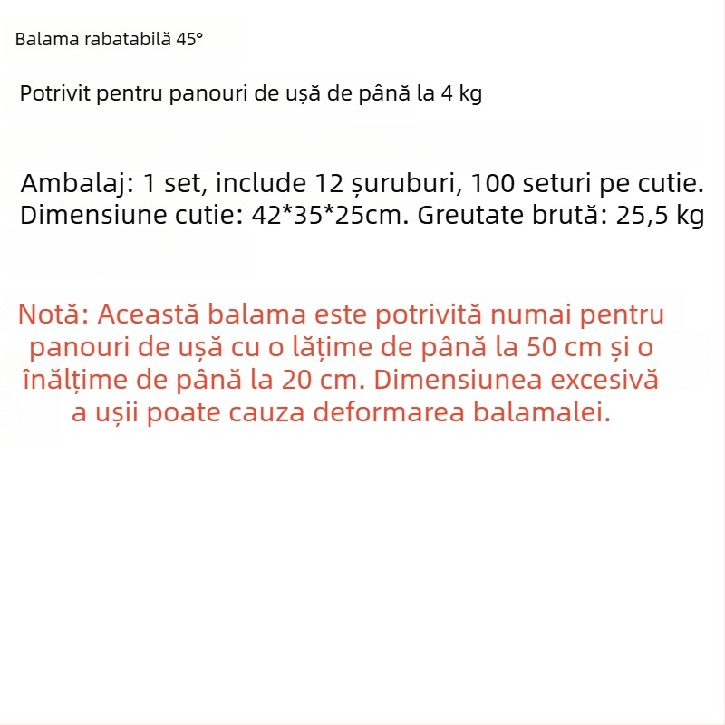 Balama cu arc pentru uși basculante, la 45°, pentru dulapuri și spații de depozitare
