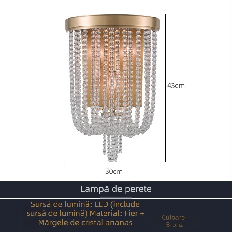 Lampă de perete LED cu cristal, în stil american, pentru dormitor, sufragerie, hol și cafenea – atmosferă plăcută, iluminare premium