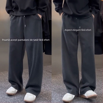 Pantaloni sport Ba-Style cu căptușeală de fleece, iarnă, croială lejeră, casual, calzi, largi, tăietură dreaptă