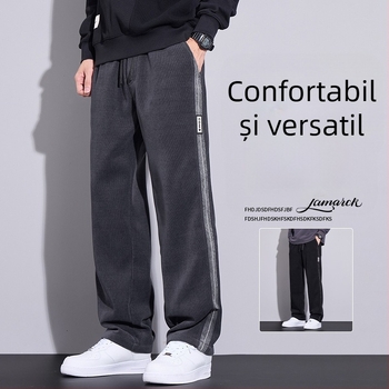 Pantaloni sport pentru bărbați căptuți cu fleece, croială largă, casual, toamnă-iarnă 2024