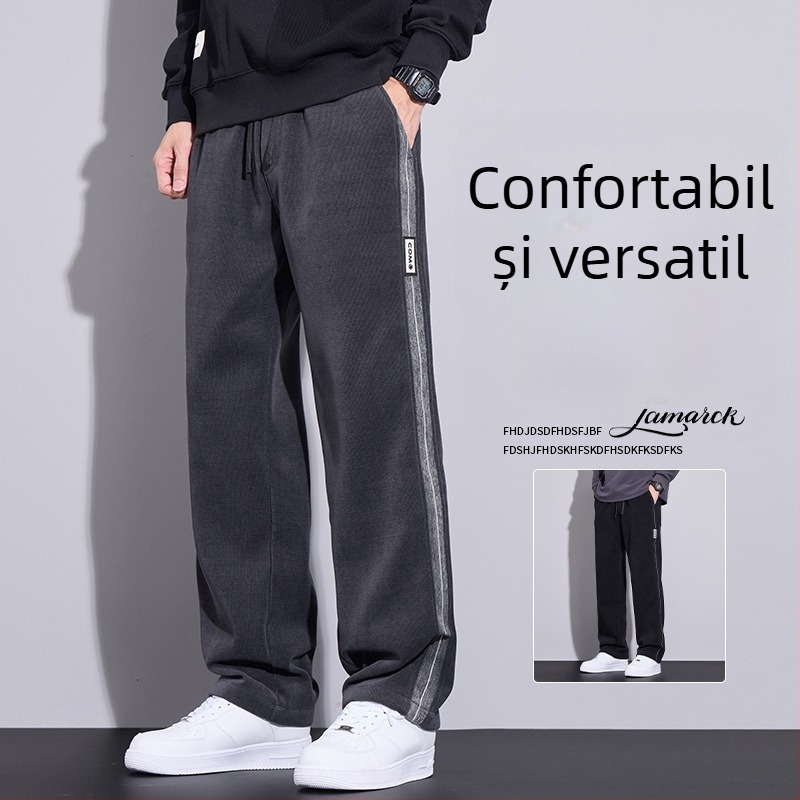 Pantaloni sport pentru bărbați căptuți cu fleece, croială largă, casual, toamnă-iarnă 2024